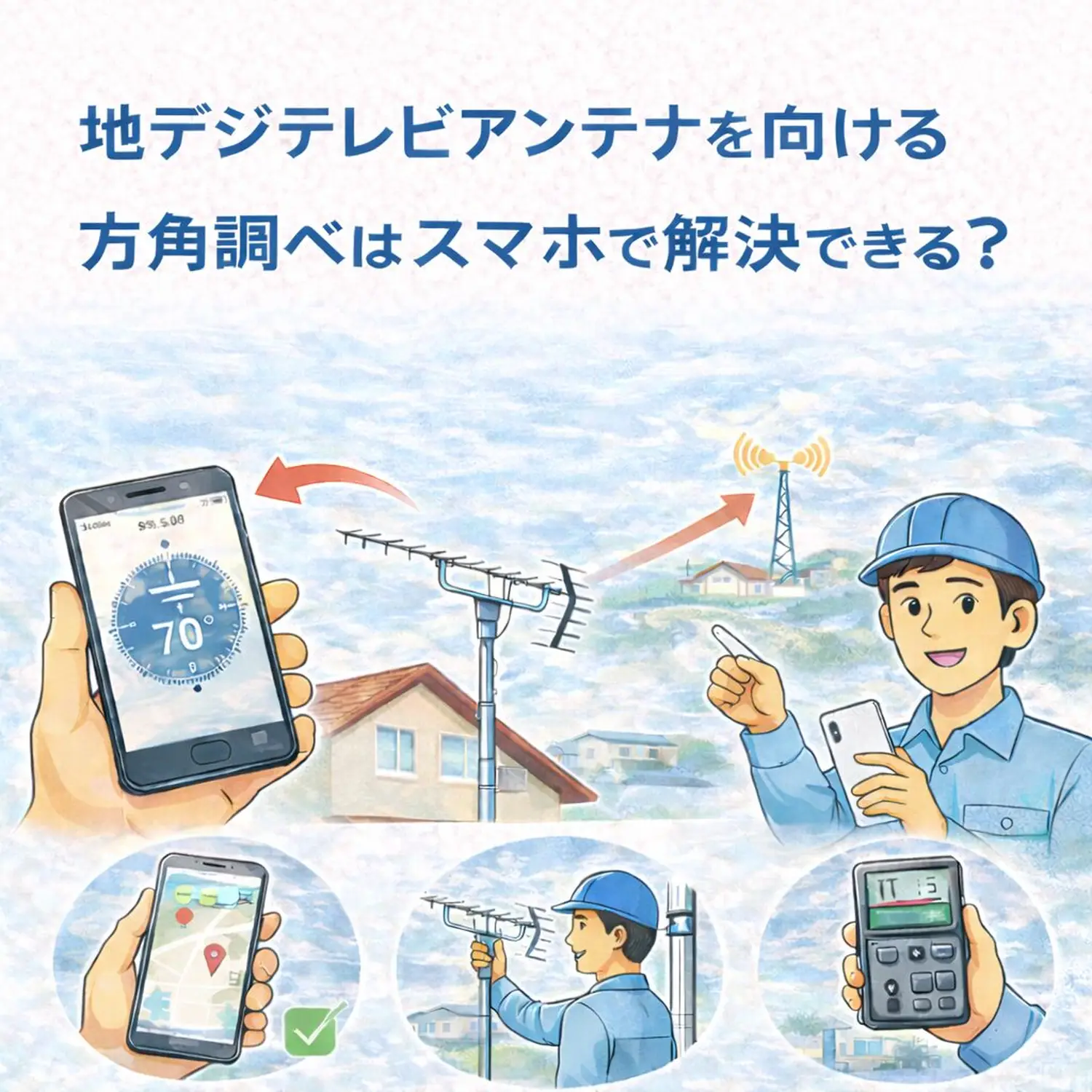 地デジテレビアンテナを向ける方角調べはスマホで解決できる？自分でも