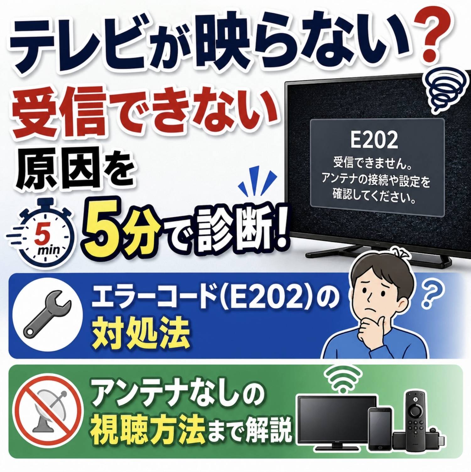 テレビが映らない？】受信できない原因を5分で診断！エラーコード(E202 